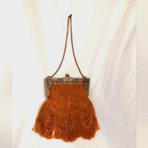 Antique Amber Seed Bead Flapper Style purse